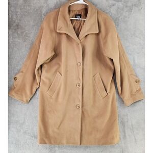 Dennis Basso Coat Womens Large Camel Wool Cashmere Blend Button Front Dressy